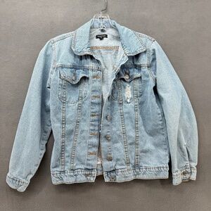 Boohoo Jean Jacket Women's 8 Distressed Denim Light Blue